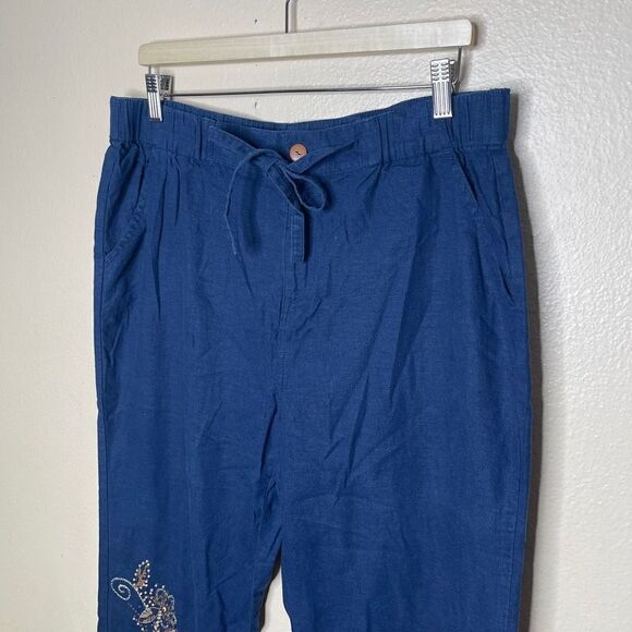 Cappagallo Pants Women's Large Navy Blue Cropped Capri Linen Bland Casual - Picture 3 of 12